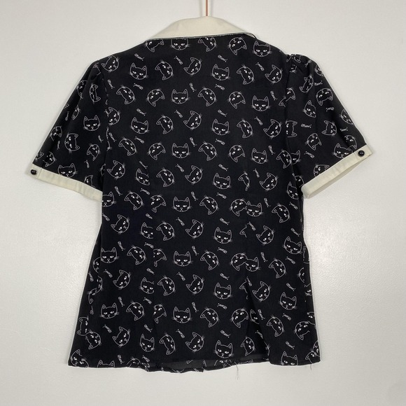 Hell Bunny Shirt Womens Medium Black Cat Print Short Sleeve Button Top Novelty - Picture 5 of 13